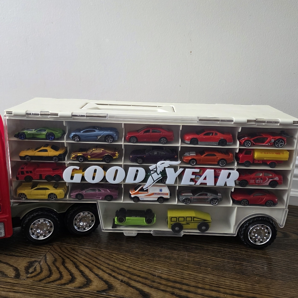 Vintage Pedbox Goodyear Truck Toy Car Carrier Storage Case w/ Diecast Cars 1999 - Picture 3 of 10